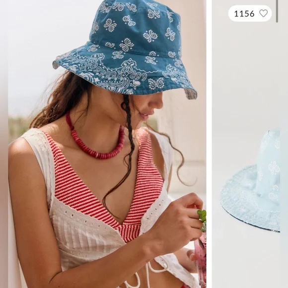 NWT Free People Bandana Bucket Hat - blue - one size - Picture 4 of 11